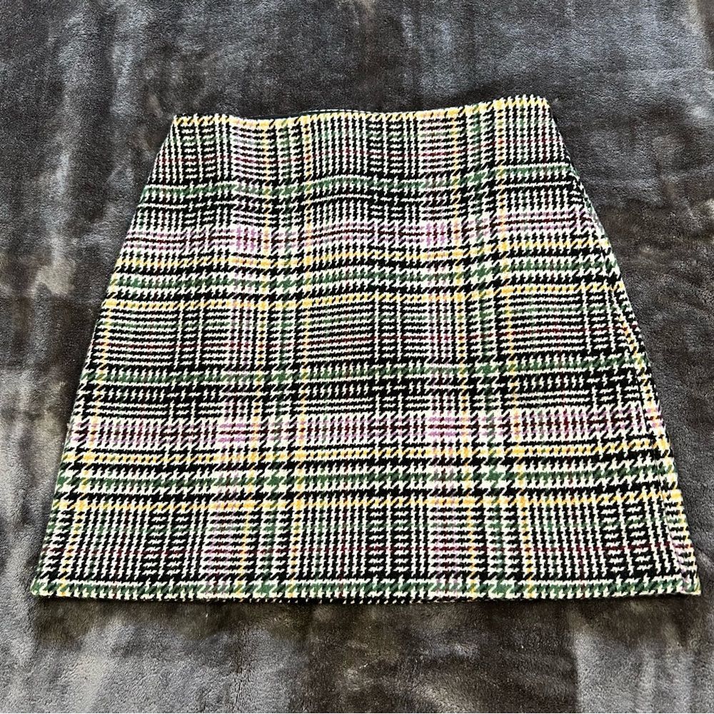 LOFT Plaid Mini Skirt in Green, Black, White, and Yellow